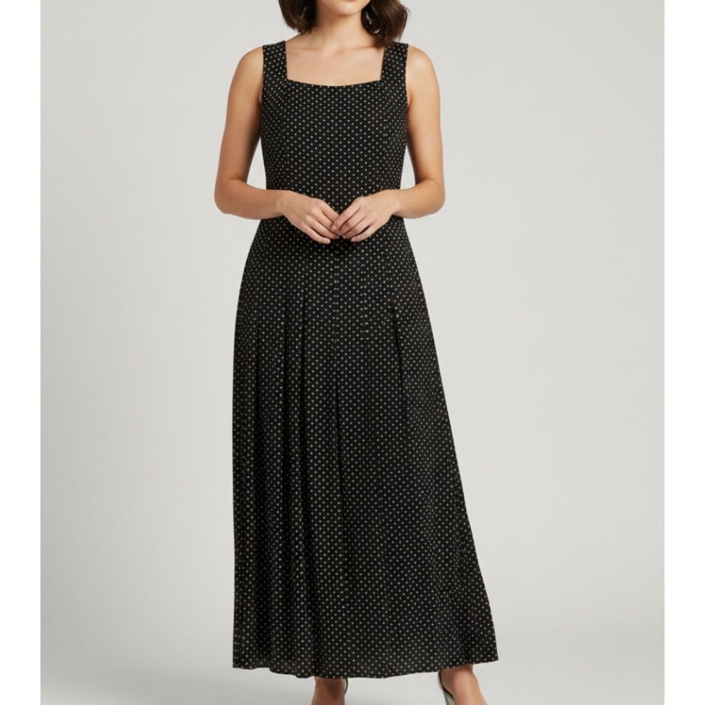 Vtg 80's CYNTHIA HOWIE For MAGGY Black Polka-Dots Pleated Skirt Sheath Dress 10